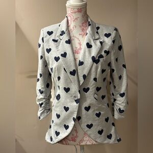 Esley Gray Blazer with Navy Heart Pattern, Valentines Day outfit!